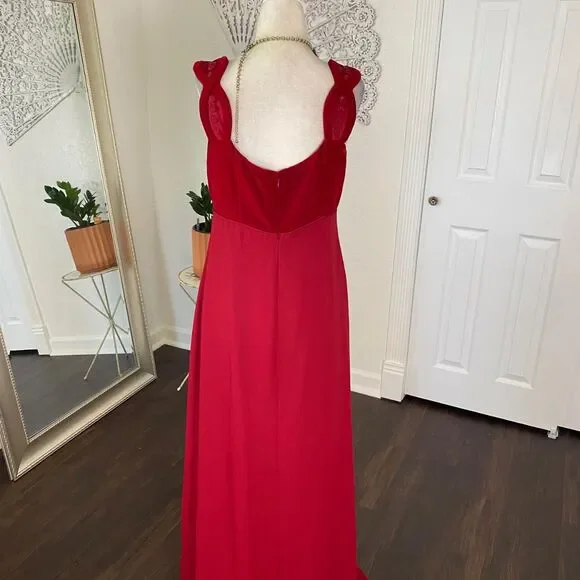 Liz Claiborne Early 2000's Whimsygoth Red Velvet Rose Bud Empire Prom Dress 8 M - Picture 5 of 7